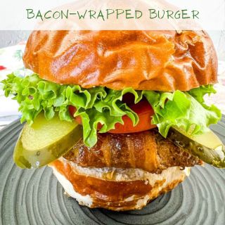 Ninja Grilled Bacon-Wrapped Burger on a plate.