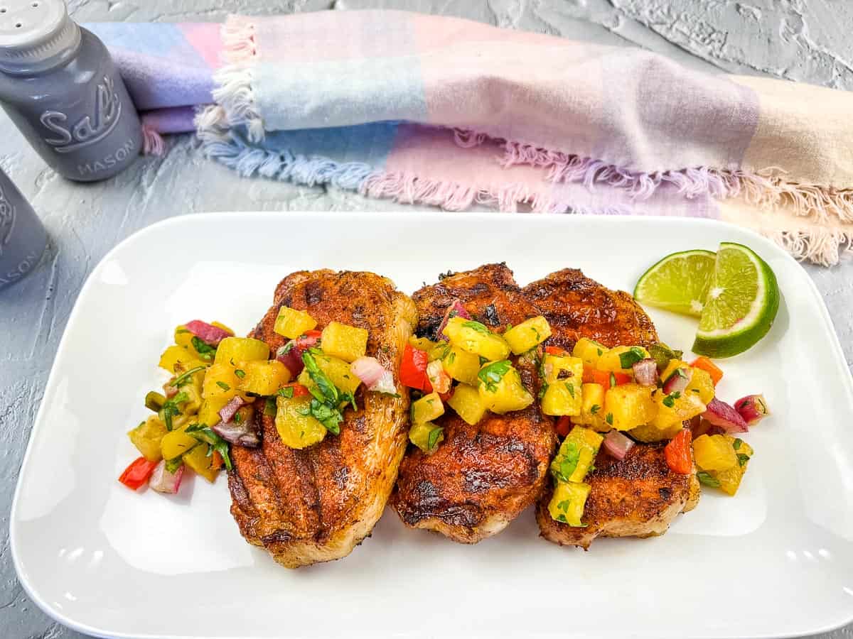 Ninja Woodfire Grill Smoky Pork Chops with Grilled Pineapple Salsa