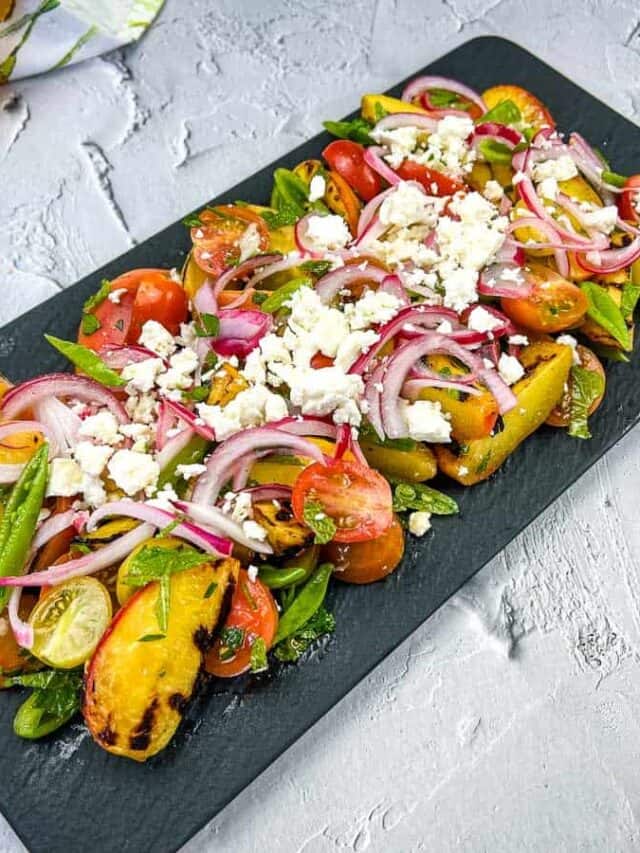 Grilled Peach Salad with Tomatoes & Feta
