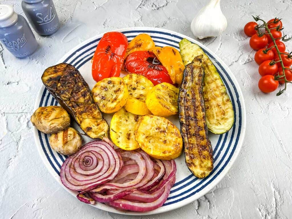 Grilled vegetables on a plate.