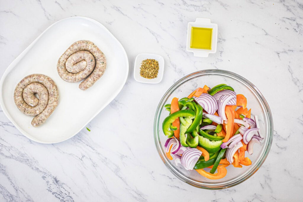 Sausage coils, Italian seasoning, olive oil, and mixed veggies.