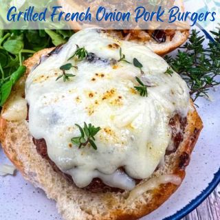 Grilled French Onion Pork Burgers on a Ninja Woodfire Outdoor Grill.