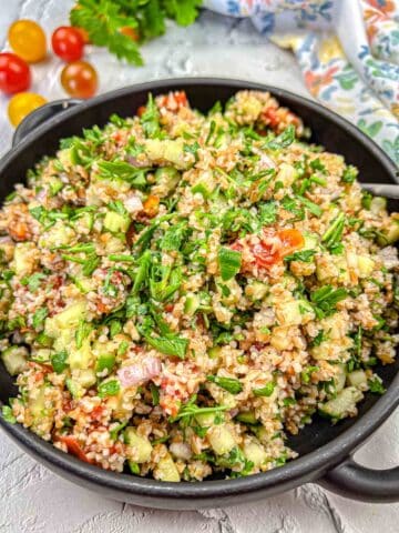 Close-up shot of Tabouli Salad with Smoked Tomatoes.