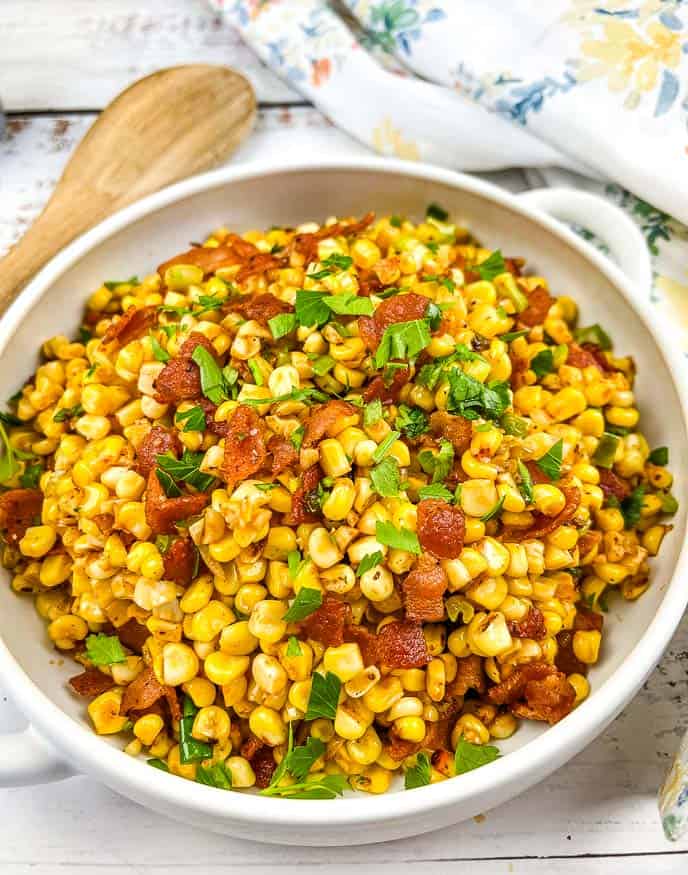 bacon fried corn in a bowl
