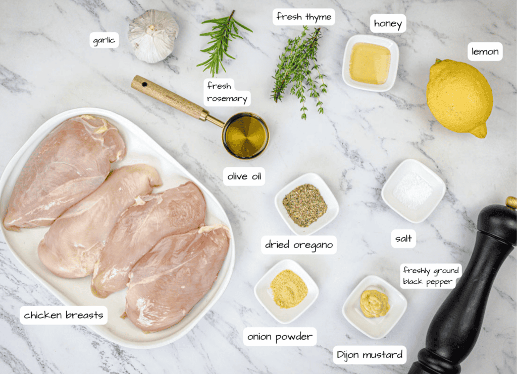 Pineapple Upside Down Cake ingredients with labels.