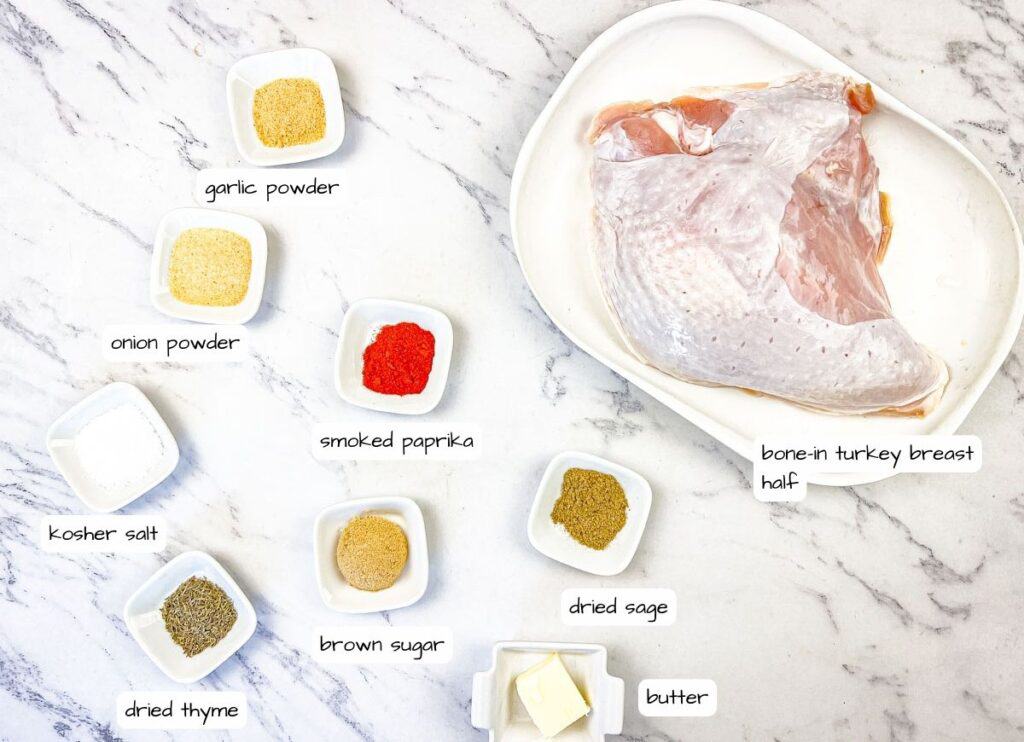 Ingredients with labels for Grill Smoked Turkey Breast.
