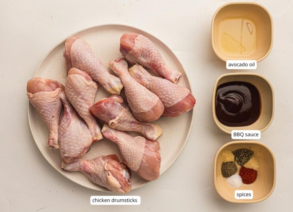 Grilled Chicken Drumsticks ingredients with labels.