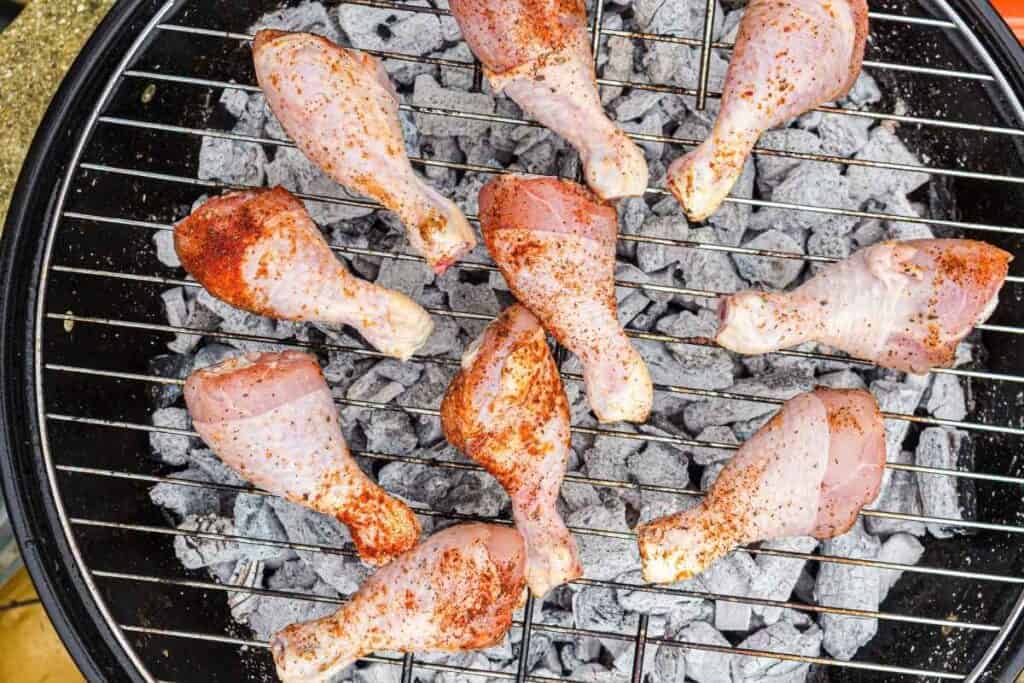 Turn the drumsticks and continue cooking on the cool side.