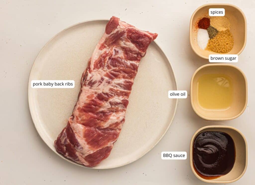 Grilled ribs ingredients with labels.