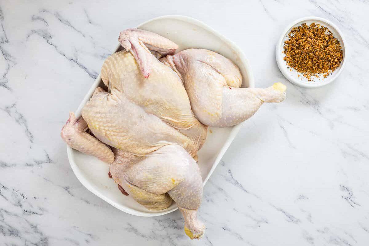 A spatchcocked chicken.